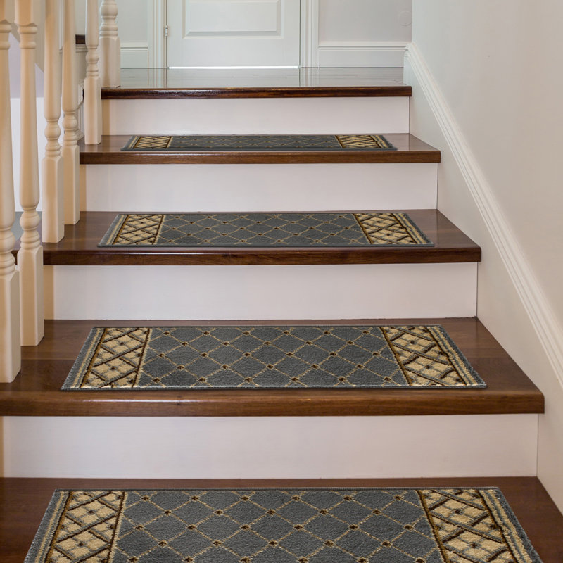 Tapis d'escalier Ryley, Gris / orange / brun, Rectangle 9 po x 26 po