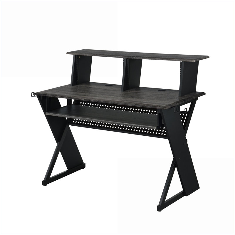 Bureaux, bureau de musique moderne noir avec plateau à clavier, rangement et amp; Gestion des câbles | Noir | Bois composite