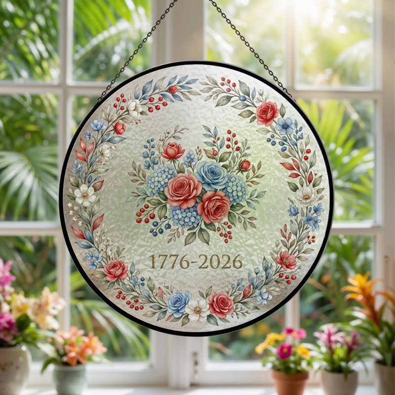 Panneau de fenêtre en verre à motif floral pour décoration intérieure 250th Anniversary, H 12 po