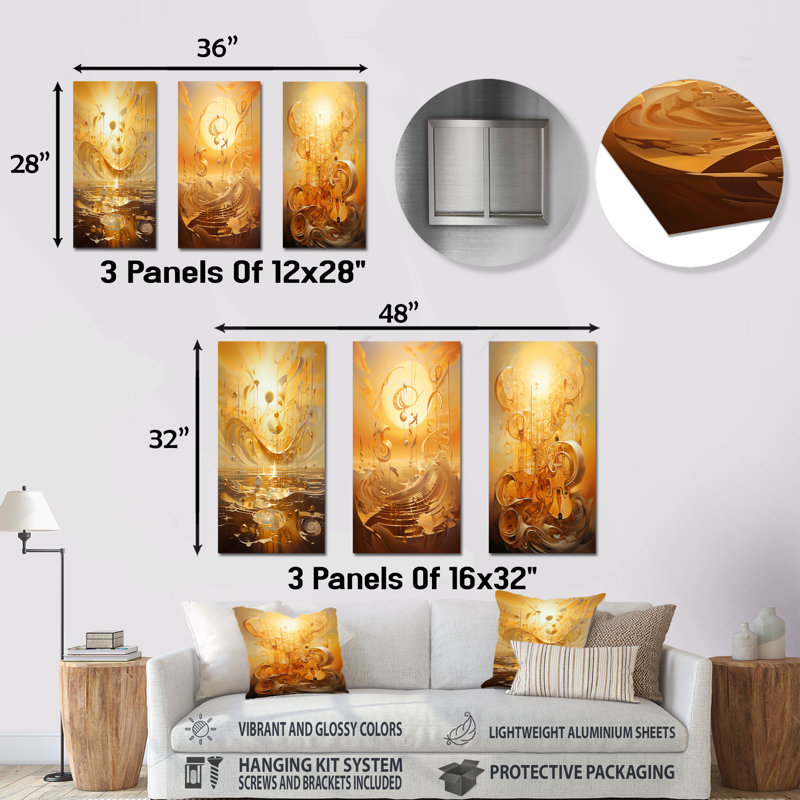 Ensemble de 3 décorations murales en métal Solar Serenade, H 28 po x l 36 po