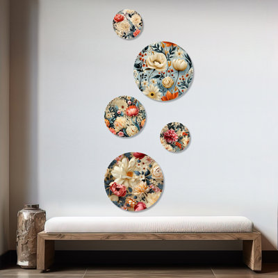 Lyna - ensemble d'art mural floral rond floral de 5