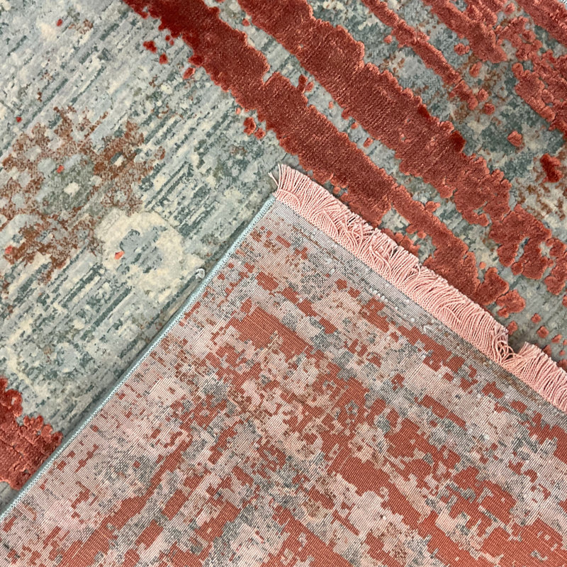 Tapis turc en laine et en soie à motif moderne effacé Williston Forge
