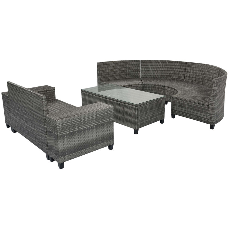 Ensemble de conversation modulaire avec coussins 8 pièces Losh, Gris