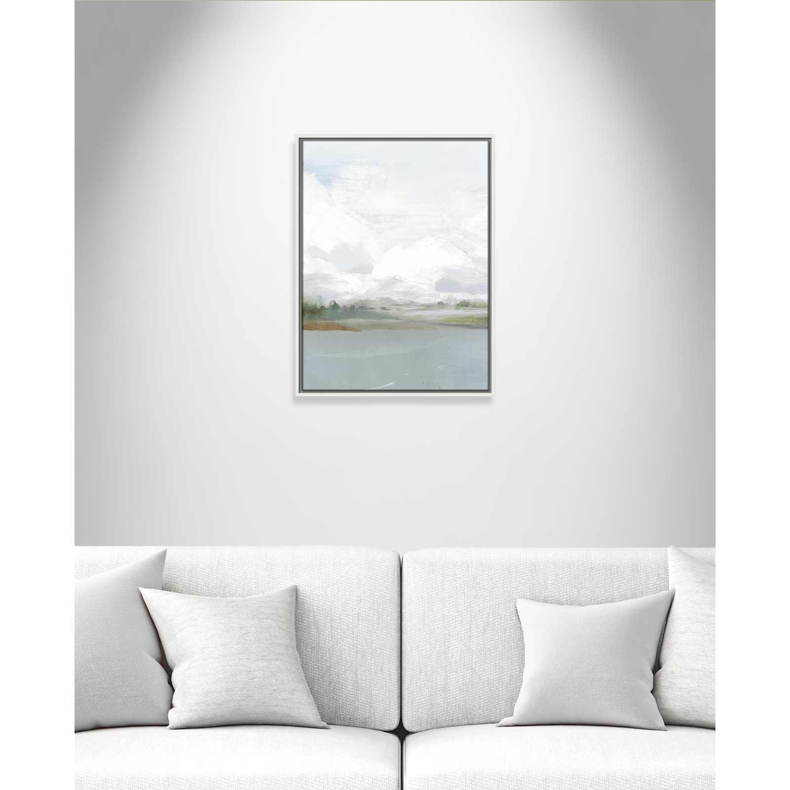 All Shore Watercolor Canvas Painting Print with Wood Floater Frame , 25.5" H x 19.5" W, White