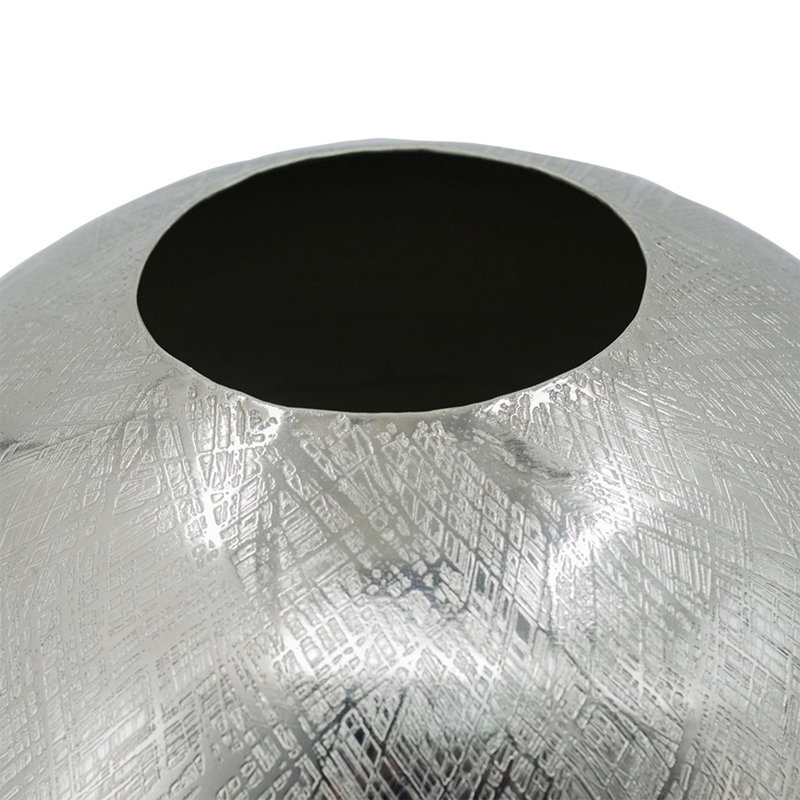 10.5x10.5x13" Aluminum Vase, Silver Streaks, 13" H x 10.5" W x 10.5" D