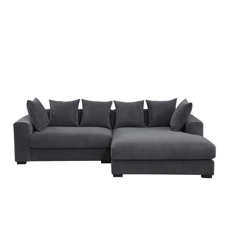 Naomi 3 - Piece Upholste Sectional, Dark Gray Corduroy