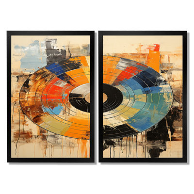 Vinyle, vinyle rétro - vinyle, impression sur toile, ensemble de 2 décorations murales multicolores