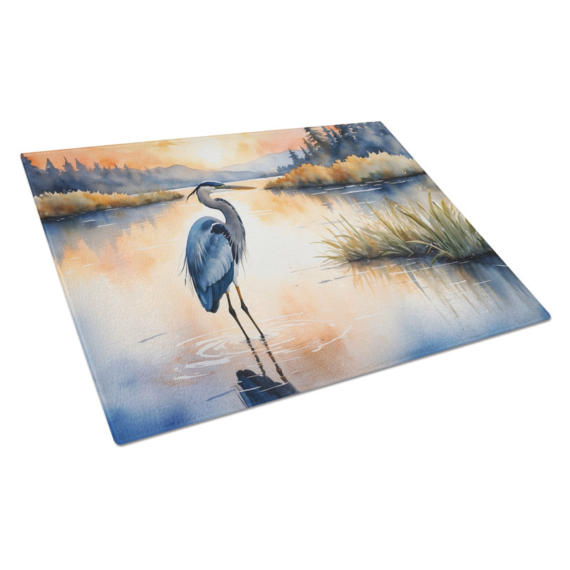 Blue Heron in the Golden Hour Glass Cutting Board