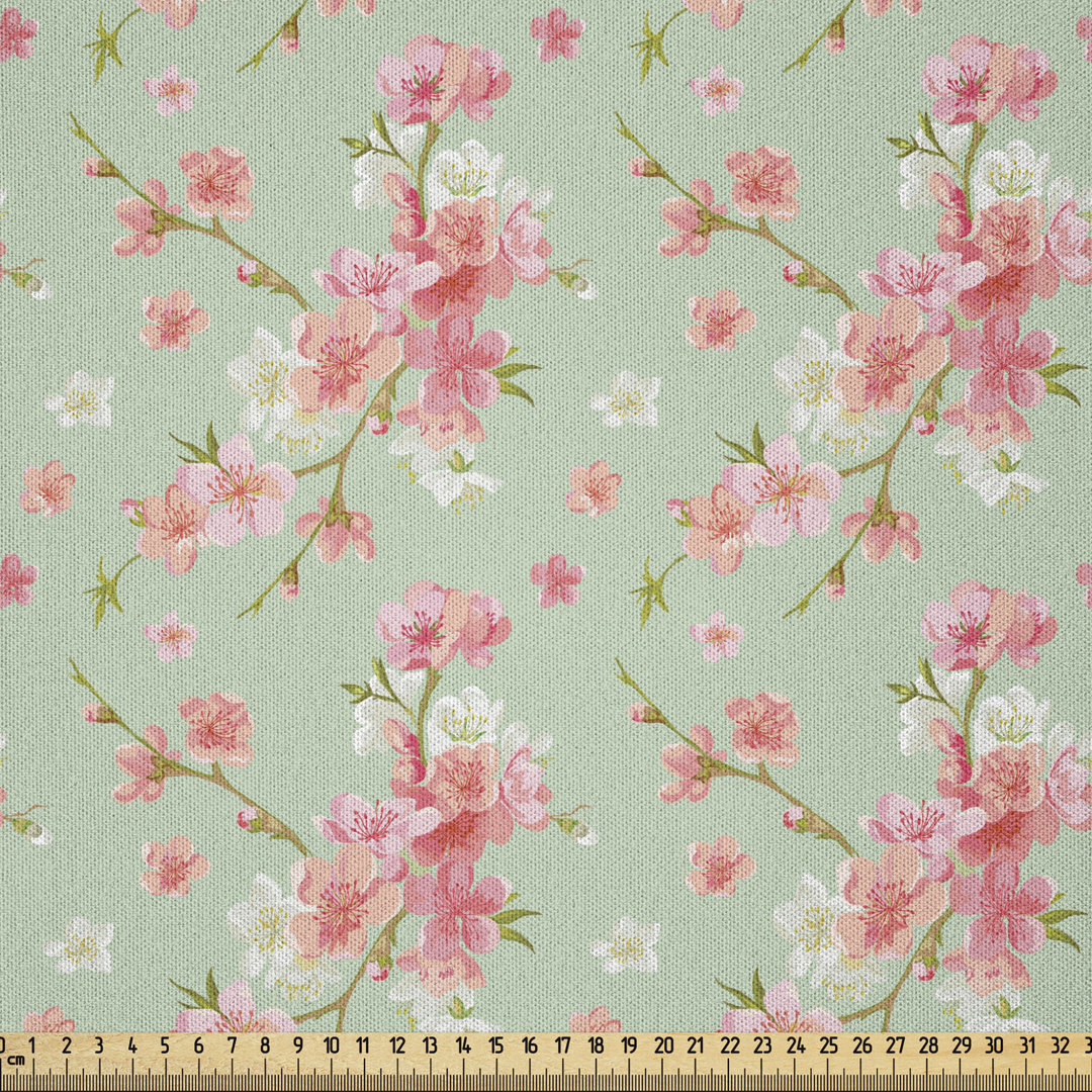 Ambesonne Shabby Flora Fabric By The Yard, Retro Spring Blossom Flowers French Garden Florets Garland Artisan Image, Microfiber Fabric For Arts And Crafts Textiles & Decor, 10 Yards, Mint Pink East Urban Home 