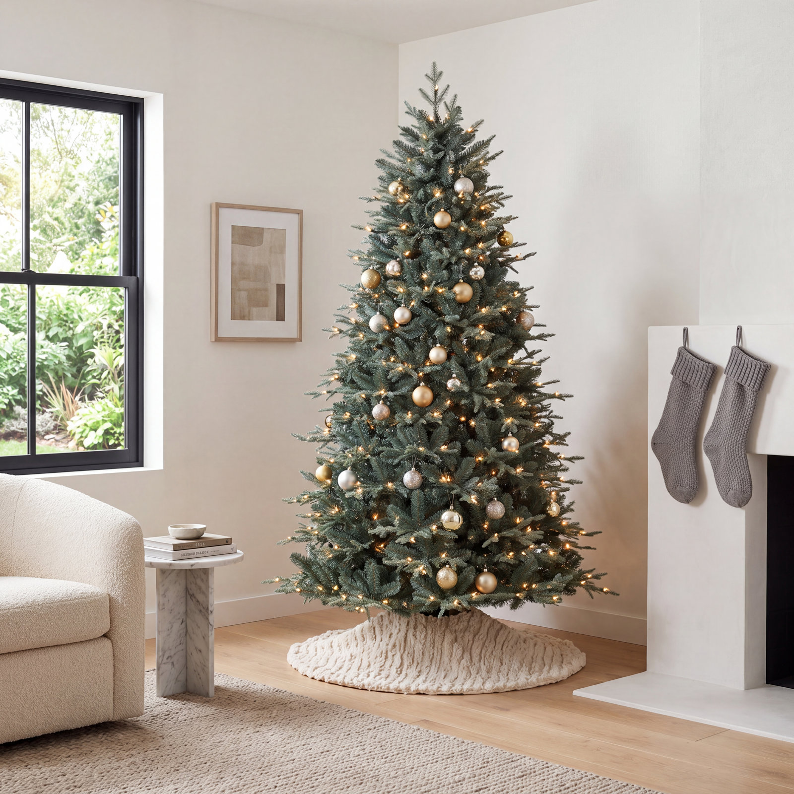 White 7' Pre-Lit Spruce Christmas Tree