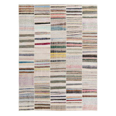 Rug & Kilim Handwoven Modern Patchwork Kilim Rug In Multicolor Striation, By In Multicolor;multicolor