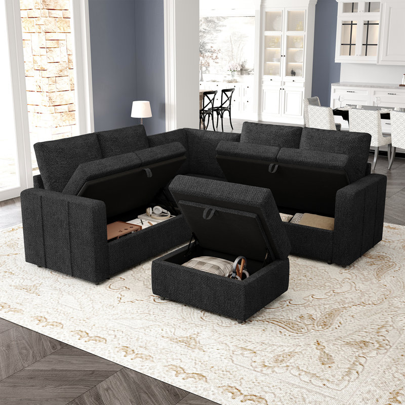 Ensemble de canapé modulaire en L Aubade, Chenille grise foncée