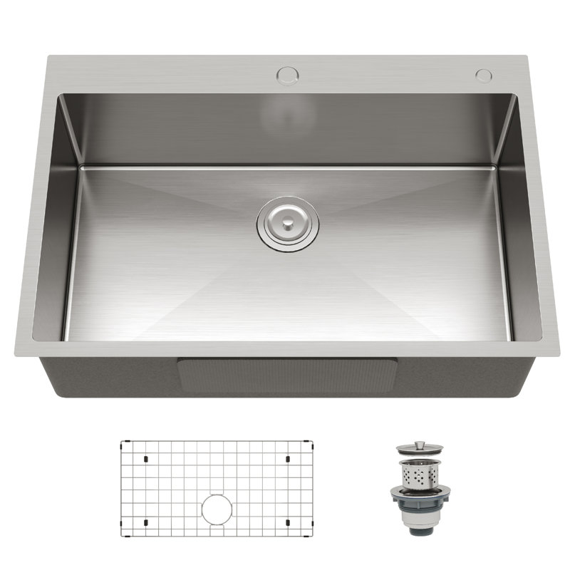 GarveeHome Undermount Kitchen Basin 304 Stainless Steel, Single or Double Bowl, Bottom Grid & Drain, Sound Dampening, Modern Dual Mount Workstation