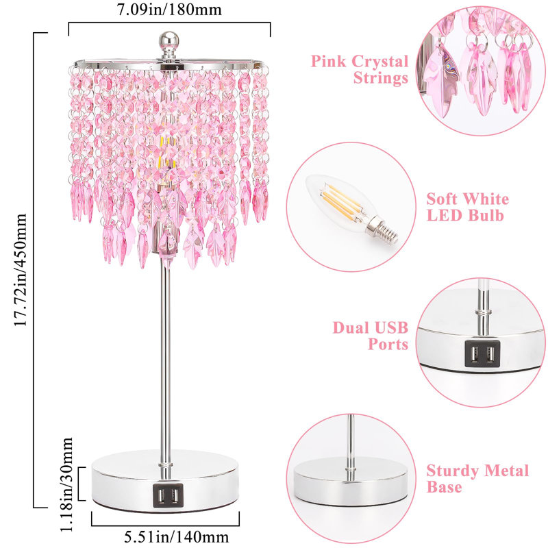 Lampe de table en métal Jesslyn, Argent argent, Rose