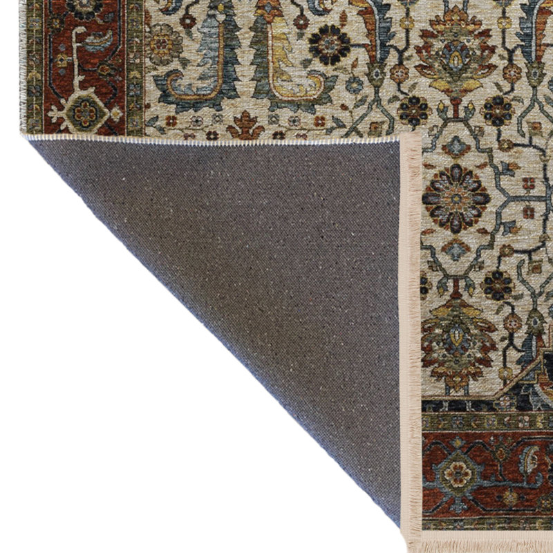 Tapis décoratif rétro bourgogne à motif traditionnel multicolore, Rectangle 4 pi 8 po x 6 pi 7 po