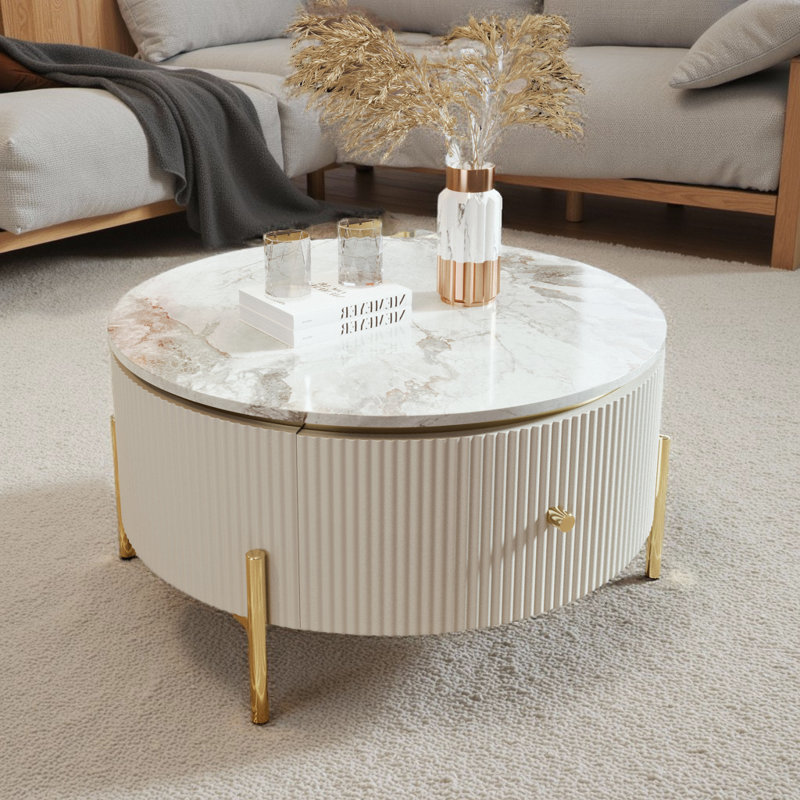  Table basse avec rangement Baadur, Marbre blanc, Blanc
