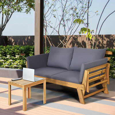 Alsa 62'' Wide Straight Acacia Wood Patio Daybed with Cushions