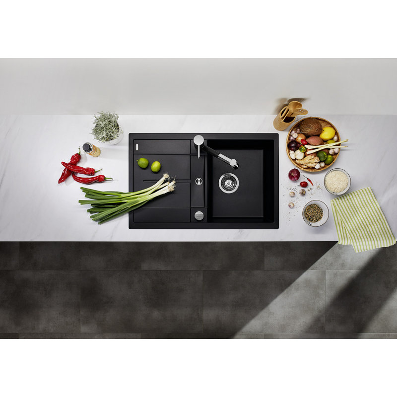 Metra Single Bowl Inset Kitchen Sink, Black
