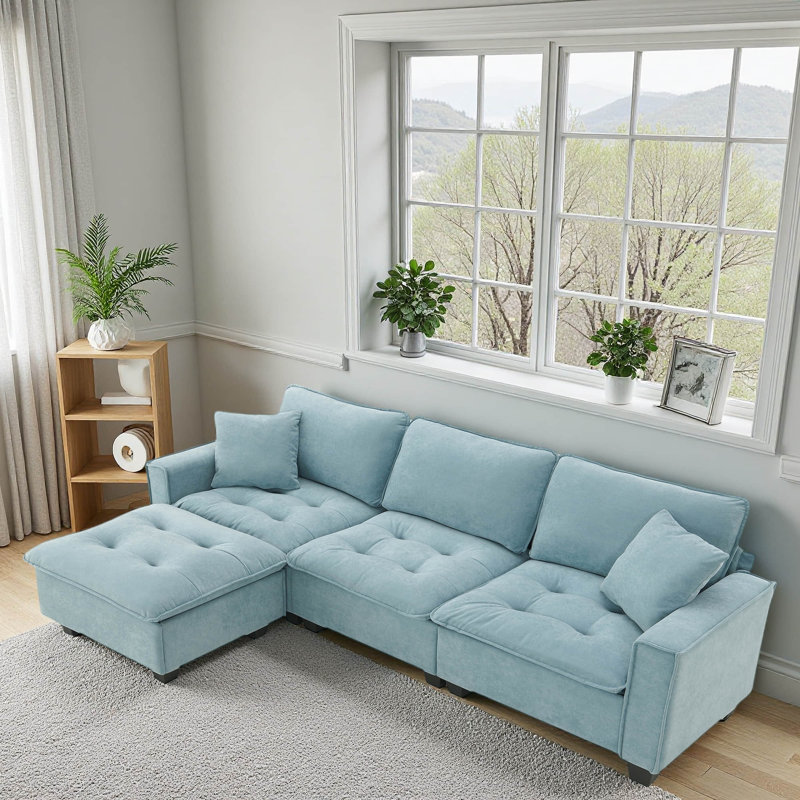 Canapé modulaire convertible 100 x 59 po, ensemble de canapé réversible en forme de L avec coussins gratuits, canapé-lit en velours 4 places avec repose-pieds pour salon, appartement, bureau