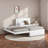 Twin Size Upholstered Platform Bed with Trundle, Trundle Can Be Flat or Raised, Space-Saving Design, Beige-649852985