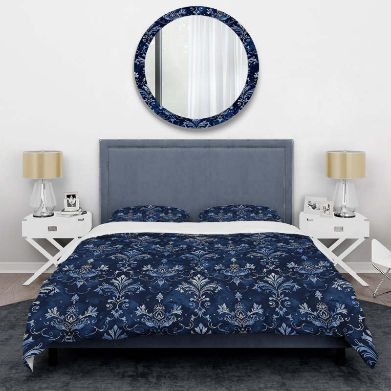 Ensemble de housse de couette bleu marine Glamour Damask I - Glam, Housse de couette simple + 2 taies décoratives st