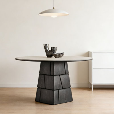 Table ronde en bois frêne et frêne rétro