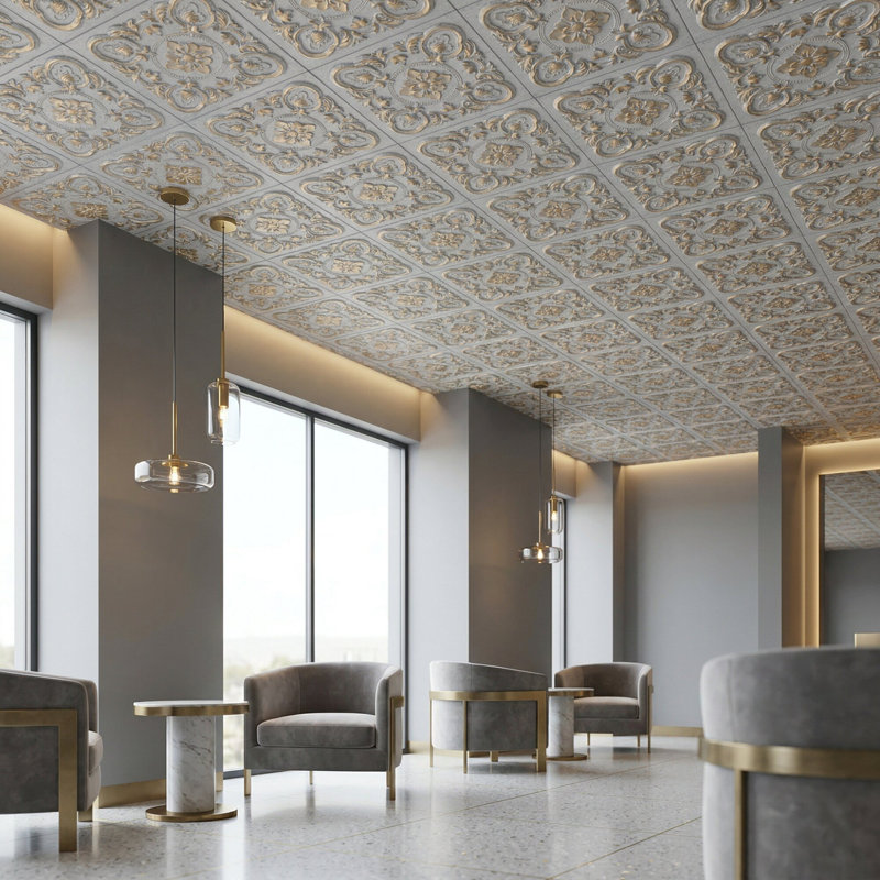 Carreau de faux-plafond à poser ou à coller Gaby - 24 po x 24 po, Or blanc vieilli