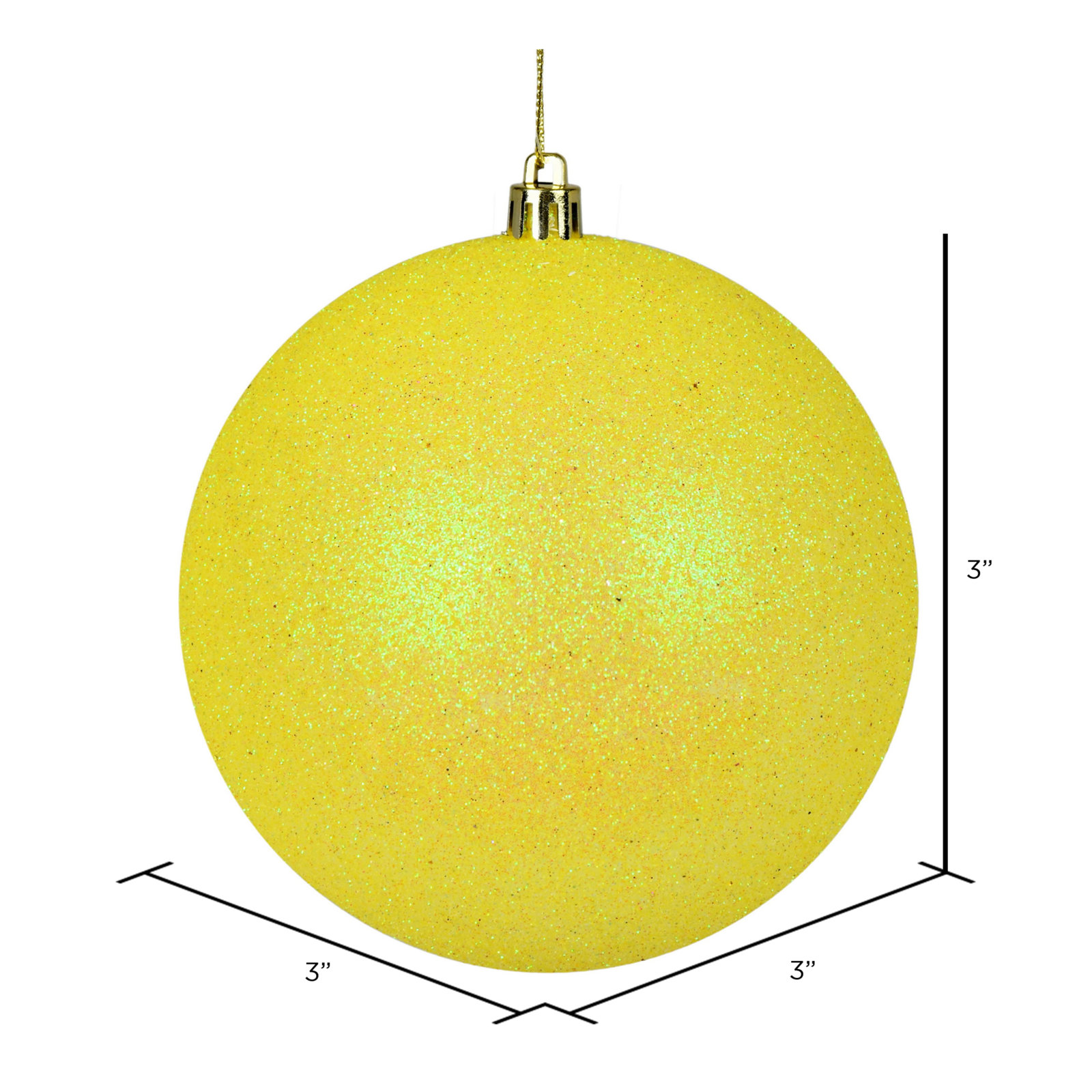 Holiday Décor Ball Ornament, 3" H x 3" W x 3" D, Yellow Glitter