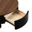 Salon, plastique noir, table basse gigogne ronde, tiroir de rangement, solution peu encombrante, concept de design moderne, matériaux, utilisation adaptable de 2, centre en plastique avec tiroir pour les petites pièces,