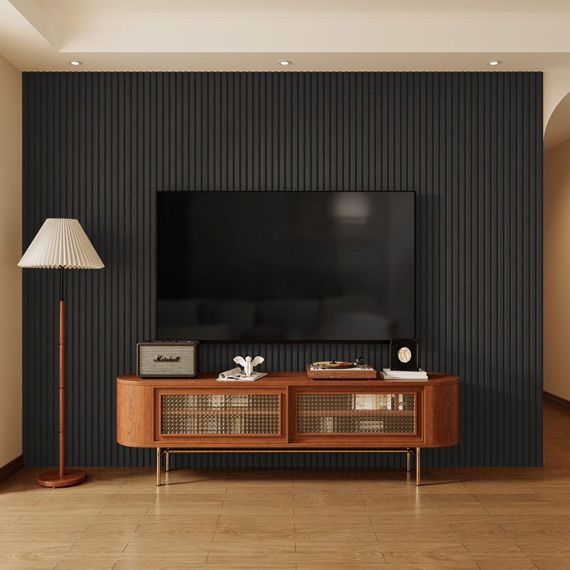 2 PCS x 94.5''L x 24"W Acoustic Slat Wall Panels, Eco-Wood Look for Home/Office Wall & Ceiling, Charcoal Ash Gray