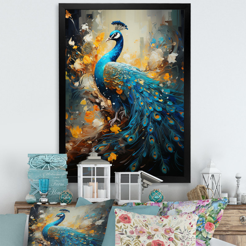 Sarcelle jaune émeraude paon gouttes II - reproduction sur toile, Cadre photo noir simple, H 40 po x l 30 po x P 1,5 po