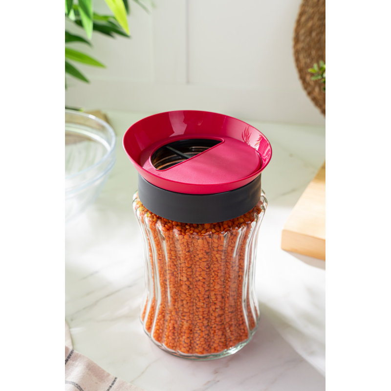 Pot de rangement 100% verre de qualité supérieure avec couvercle en plastique, 5,1 x 5,1 x 7,9 pouces | Capacité de 45,6 oz liq. Va au lave-vaisselle | Idéal pour l'organisation de la cuisine et la conservation des aliments | Conception élégante et durable