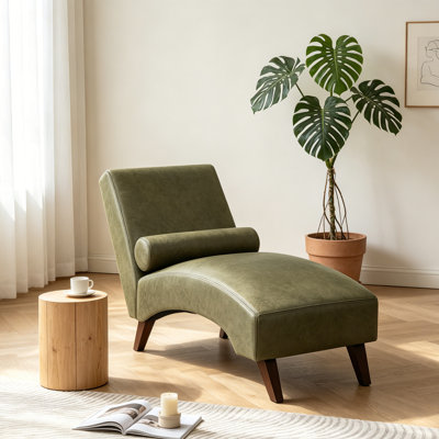 Méridienne vert olive de style Mid-Century avec traversin, méridienne incurvée pour le salon, coin lecture, capacité de 400 lb