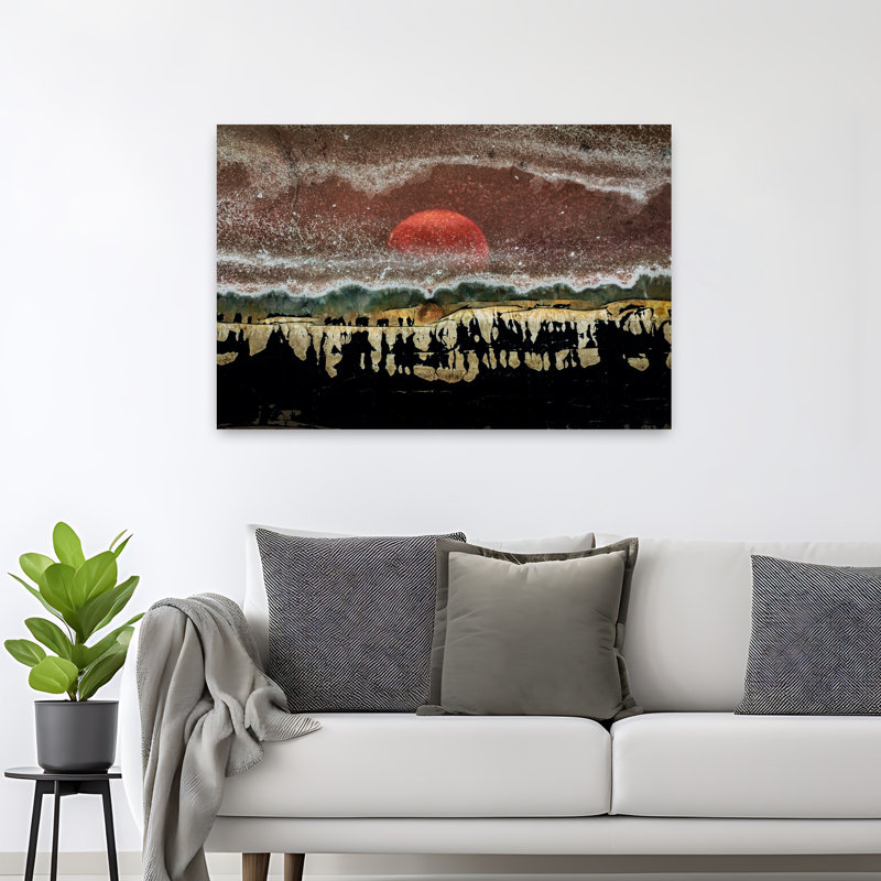 Art mural abstrait contemporain ancien champ de bataille, H 32 po x l 48 po