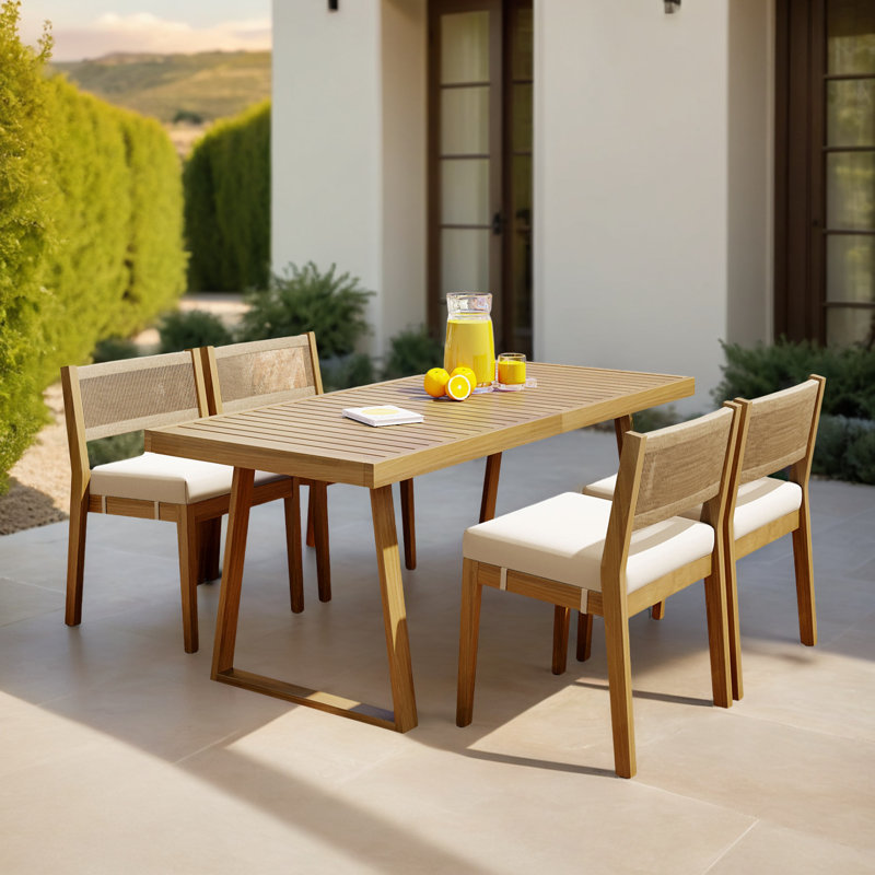 Ensemble de salle à manger d'extérieur 5 pièces avec table et chaises, Beige