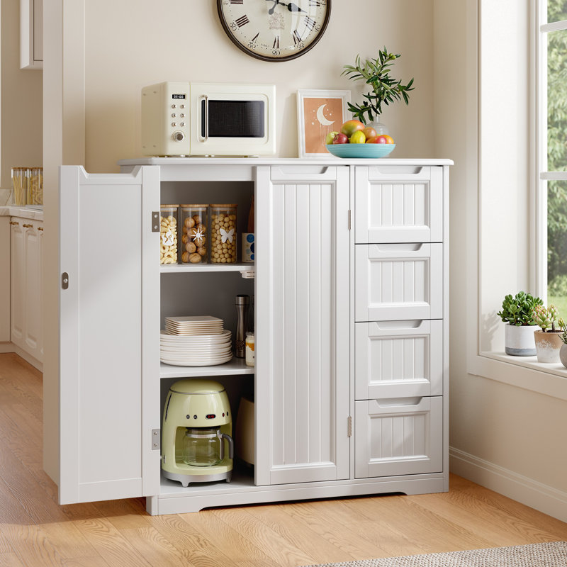 31.5" Freestanding MDF Bathroom Storage Cabinet with 4 Drawers, Adjustable Shelf, Double Doors and Anti-Tip Kit, Silver