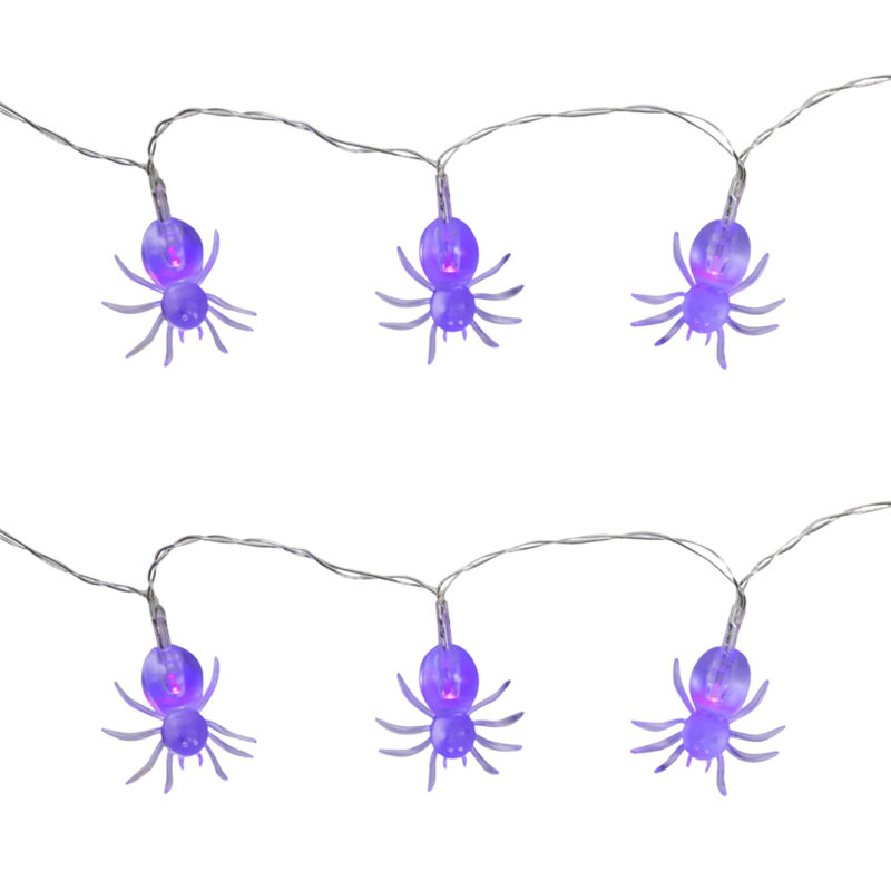  10 guirlandes de lumières DEL araignée - décoration d'Halloween lueur mauve - fil transparent 3 pi