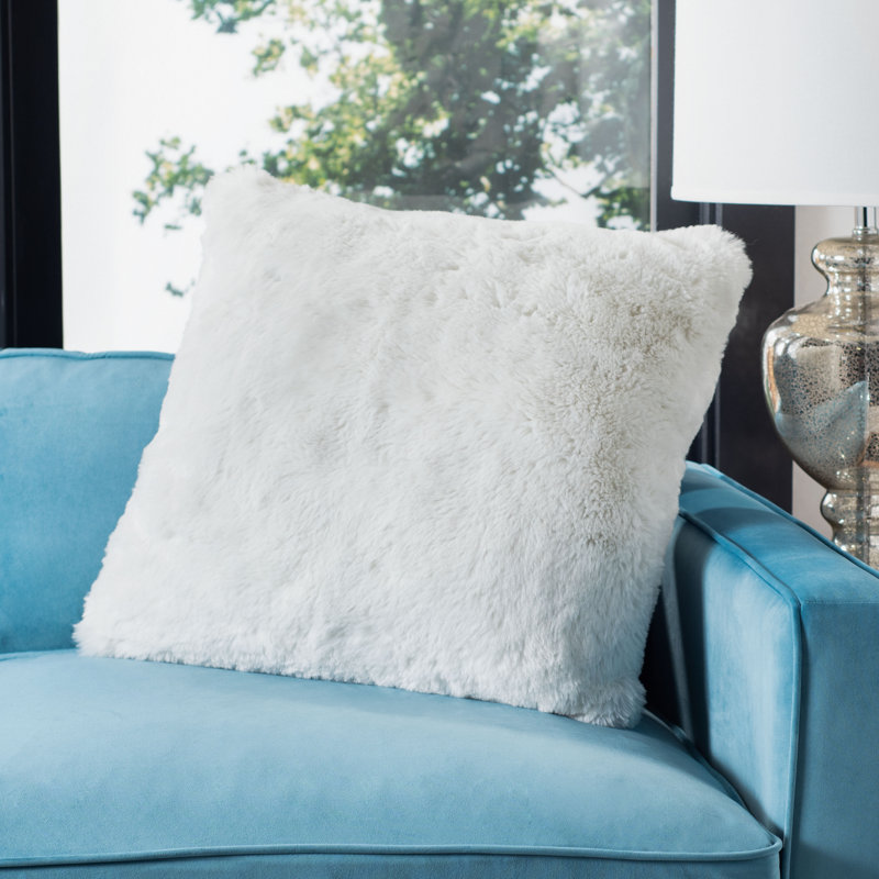 Snow White Faux Fur Feather Fill Square Throw Pillow