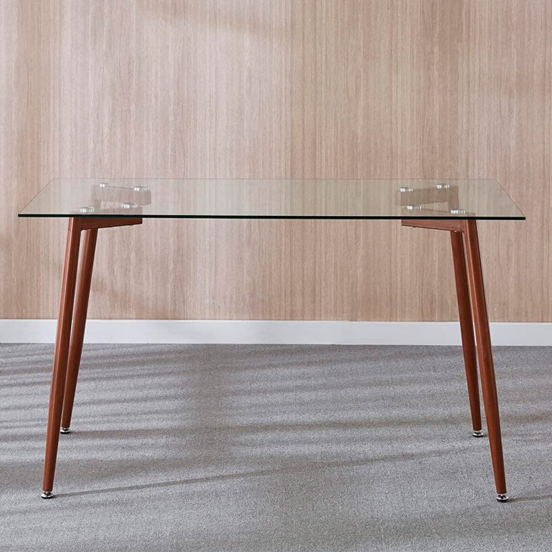 Burks Glass Top Metal Base Dining Table