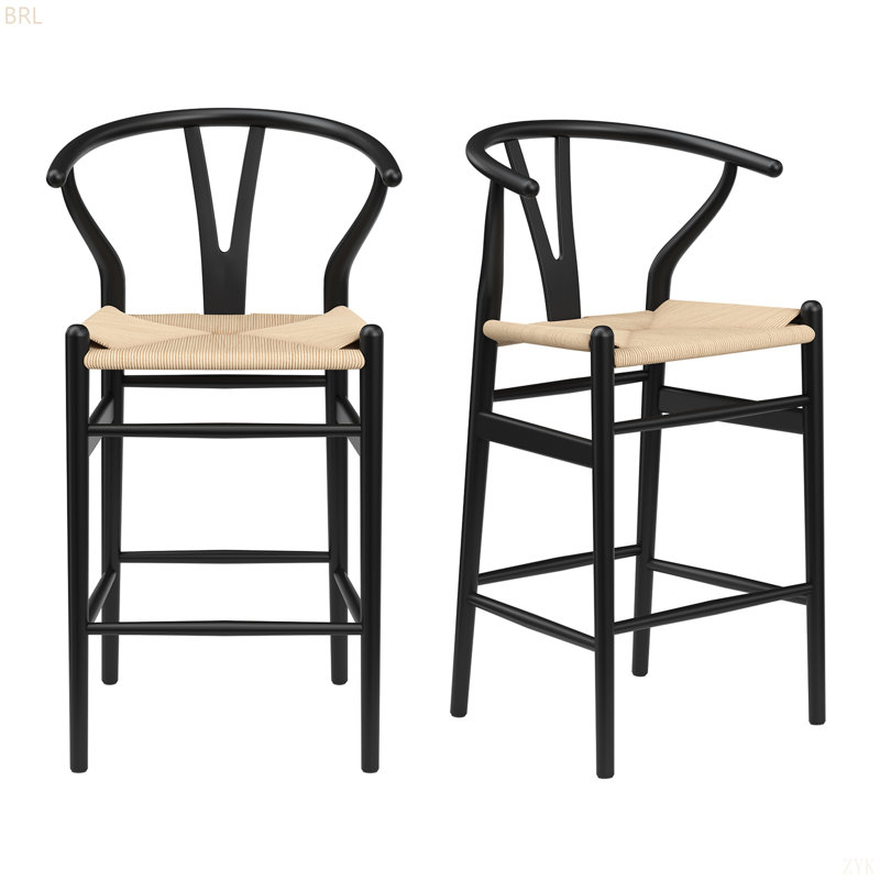 Tabouret de bar Wishbone entièrement assemblé, tabouret de bar à hauteur de comptoir pour îlot de cuisine