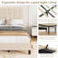 Structure de lit simple tapissier avec plateforme, tissu en lin avec tête de lit réglable à 3 niveaux, lattes en bois, silencieux, aucun sommier requis, assemblage facile, beige-445827377-445827383