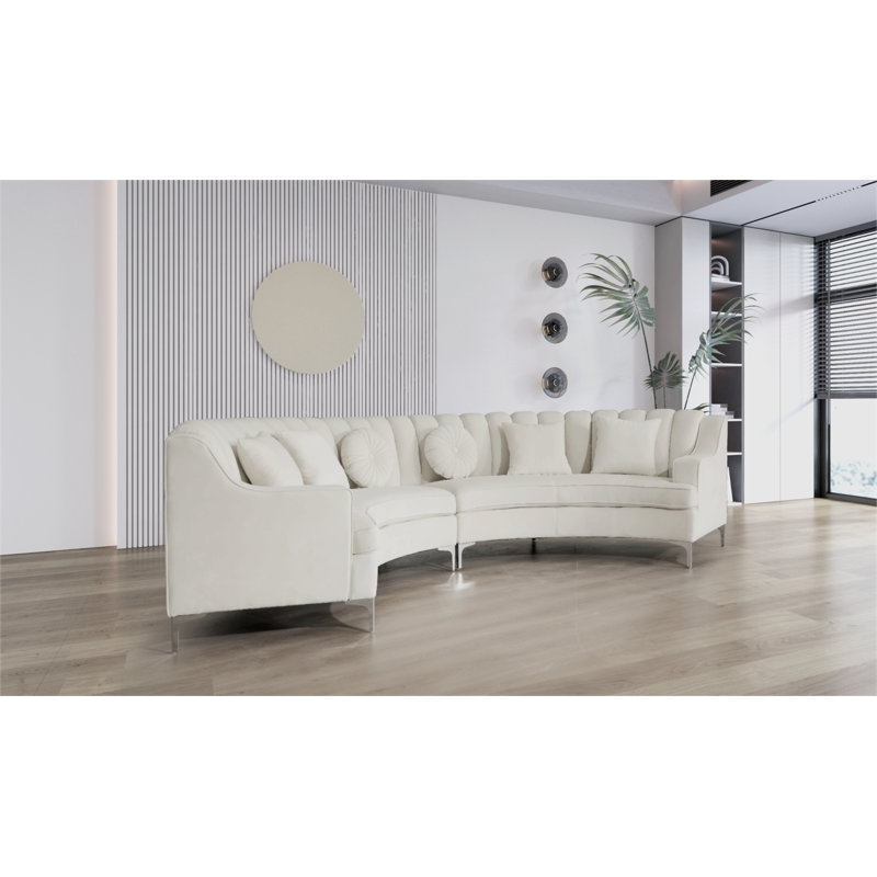 Velvet Curved Sectional Symmetrical, Cream Silk