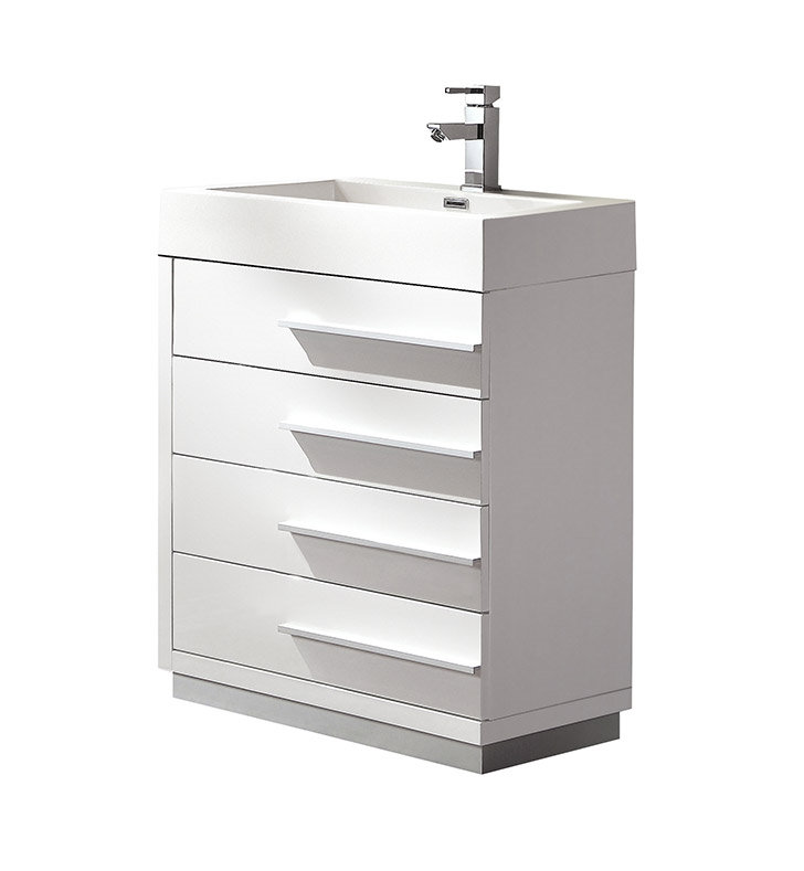 24-Inch Glossy White MDF Freestanding Vanity with Acrylic Sink