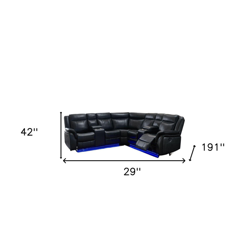 Black Faux Leather Power Reclining L Shaped Three Piece Corner Sectional Black Faux Leather Power Reclining L Shaped Three Piece Corner Sectional