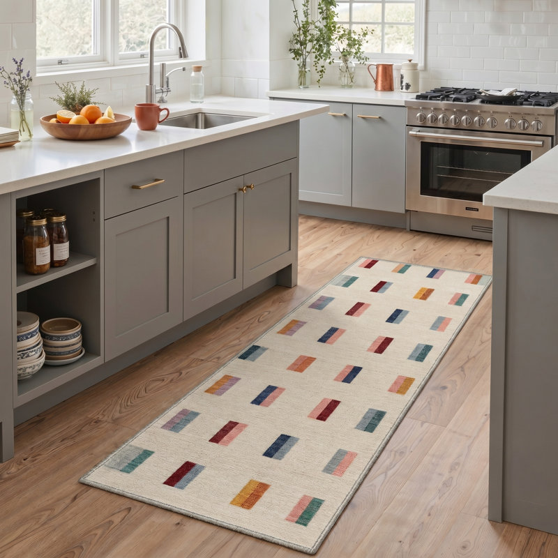 Liadan Vectra Modern Machine Washable Beige Indoor Area Rug with Non-Slip Backing, Runner 2' x 6'