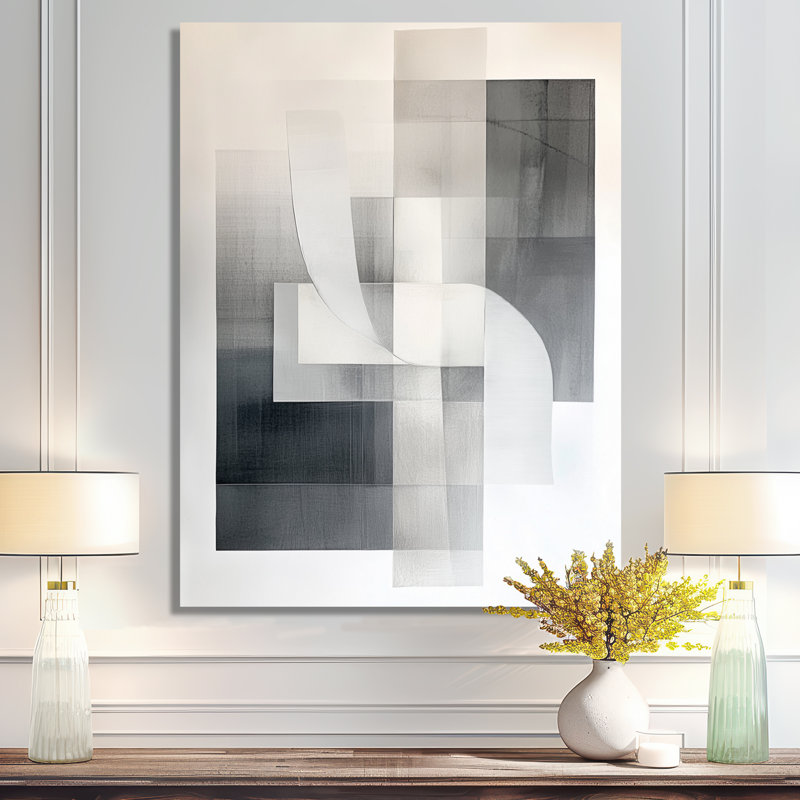 Plans gris pliés - Affiche murale géométrique abstraite, H 32 po x l 16 po, Toile tendue
