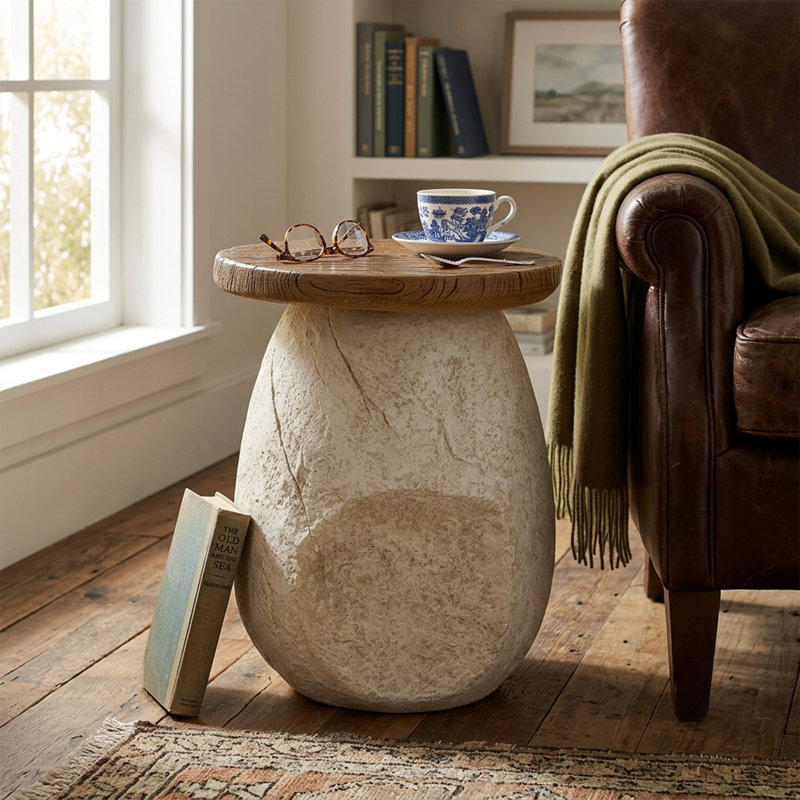 Table d'appoint en forme de poire Laigha Modern Coastal Organic, 19.3" H x 15" W x 15" D, Beige / bois / beige