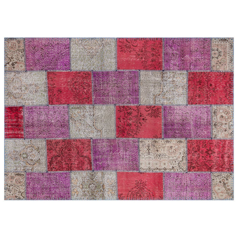 Tapis mauve moderne rouge fait à la main beige et moderne
