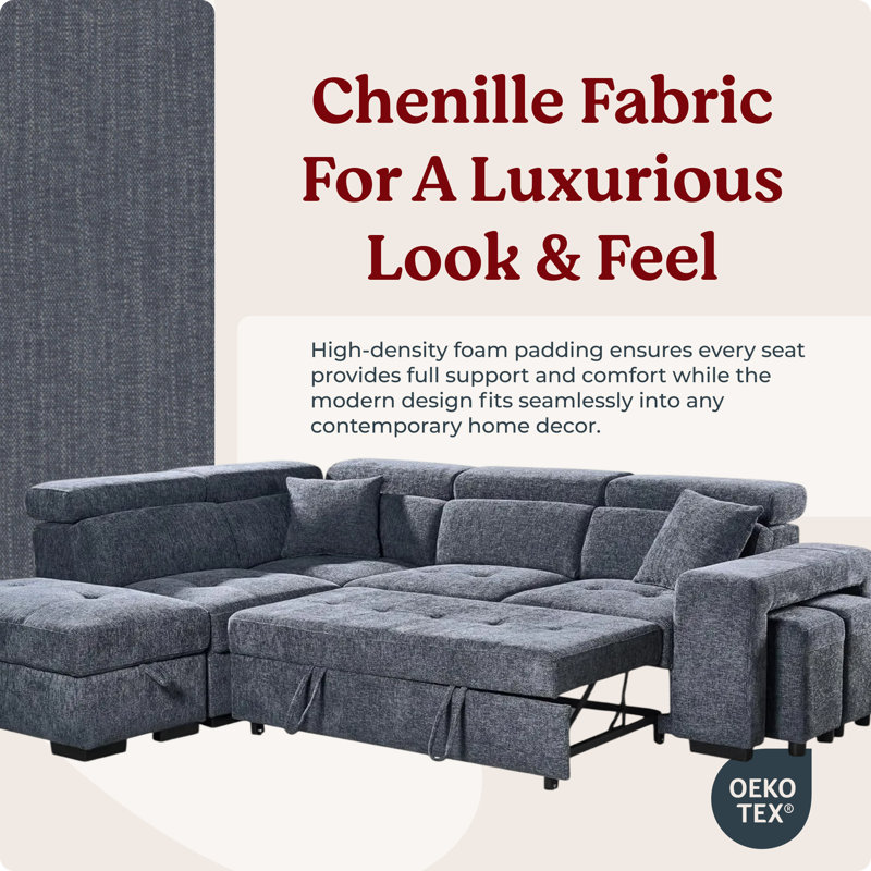 4 Seater Corner Sofa , Left Hand Facing, Blue Chenille
