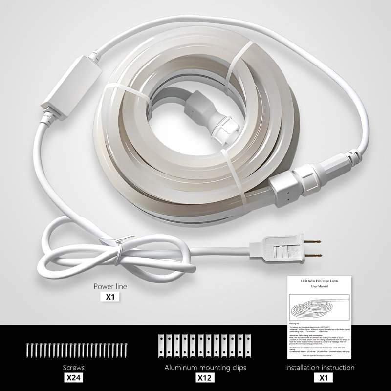 40FT Warm White Commercial LED Neon Rope Light 120V Plug-in Connectable Cuttable IP65 Waterproof for Indoor and Outdoor Holiday Christmas Home Décor Diameter 10x18mm